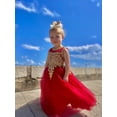 thumbnail image 3 of Girls Formal Long Pageant Dresses Prom Ball Gown Gold Lace Burgundy Tulle, 3 of 6