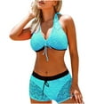 thumbnail image 2 of BLTIBY 2025 Womens 2 Piece Swimsuits Halter Neck Tops with Drawstring Shorts Bathing Suit Printed Bikini Tankini Sets Fashion Swimwear Light Blue 3XL, 2 of 9