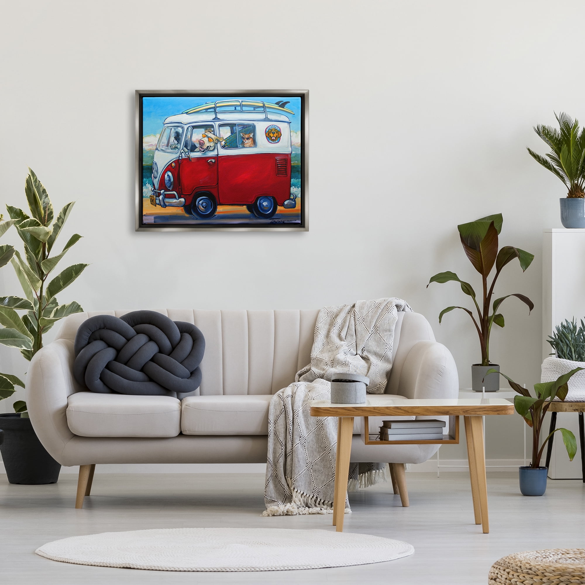 Stupell Industries Pets on Vacation Minibus Animals & Insects Painting Gray Floater Framed Art Print Wall Art, 31 x 25