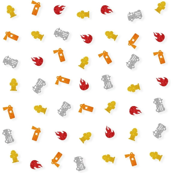 Set of 100 Fireman Confetti, Gold&Red Glitter Fire Truck Table Scatter, 1st Birthday Paper Scatters for Boy's Birthday, Baby Shower/Fireman Birthday Party Table Decoration