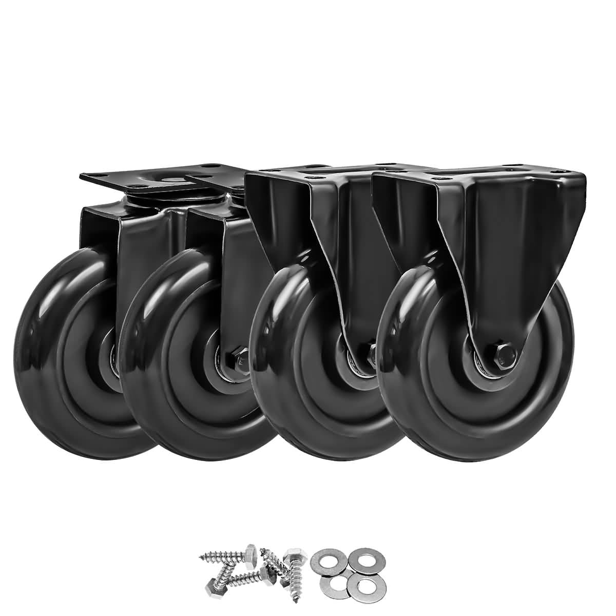 Details about   4 Pack 5" Rigid Fixed Polyurethane Black Non Swivel Caster Wheels w/ Hardware 
