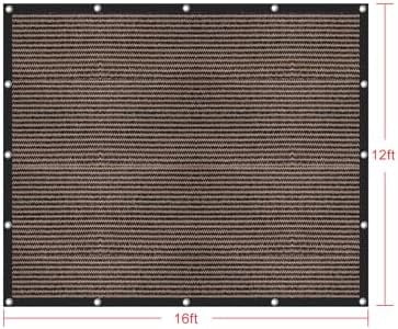 90% Sun Shades for Patios 12x 16ft Shade Fabric Sun Shade Cloth Taped Edge with Grommets Sun-Block Mesh Shade for Pergola Cover Canopy Mocha, 12 Bungee Balls