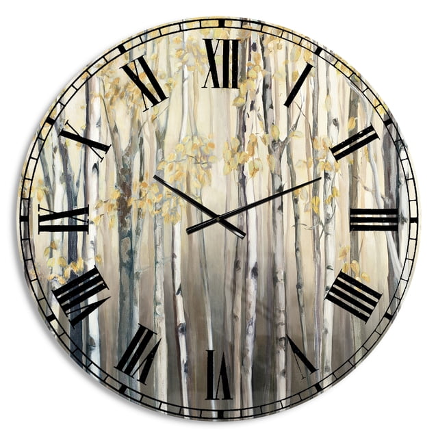 Designart 'Golden Birch Forest I' Traditional wall clock