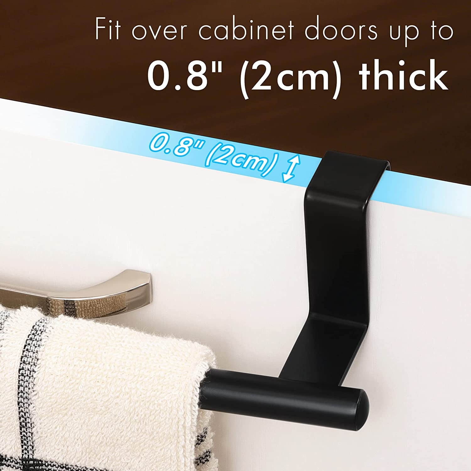 Topboutique Over Door Towel Rail, 1 Pack Kitchen Towel Holder for Cupboard  Drawer Cabinet, No Drilling Tea Towel Rail Matte Black for Universal Fit on Kitchen  Bathroom Over Cabinet Cupboard 