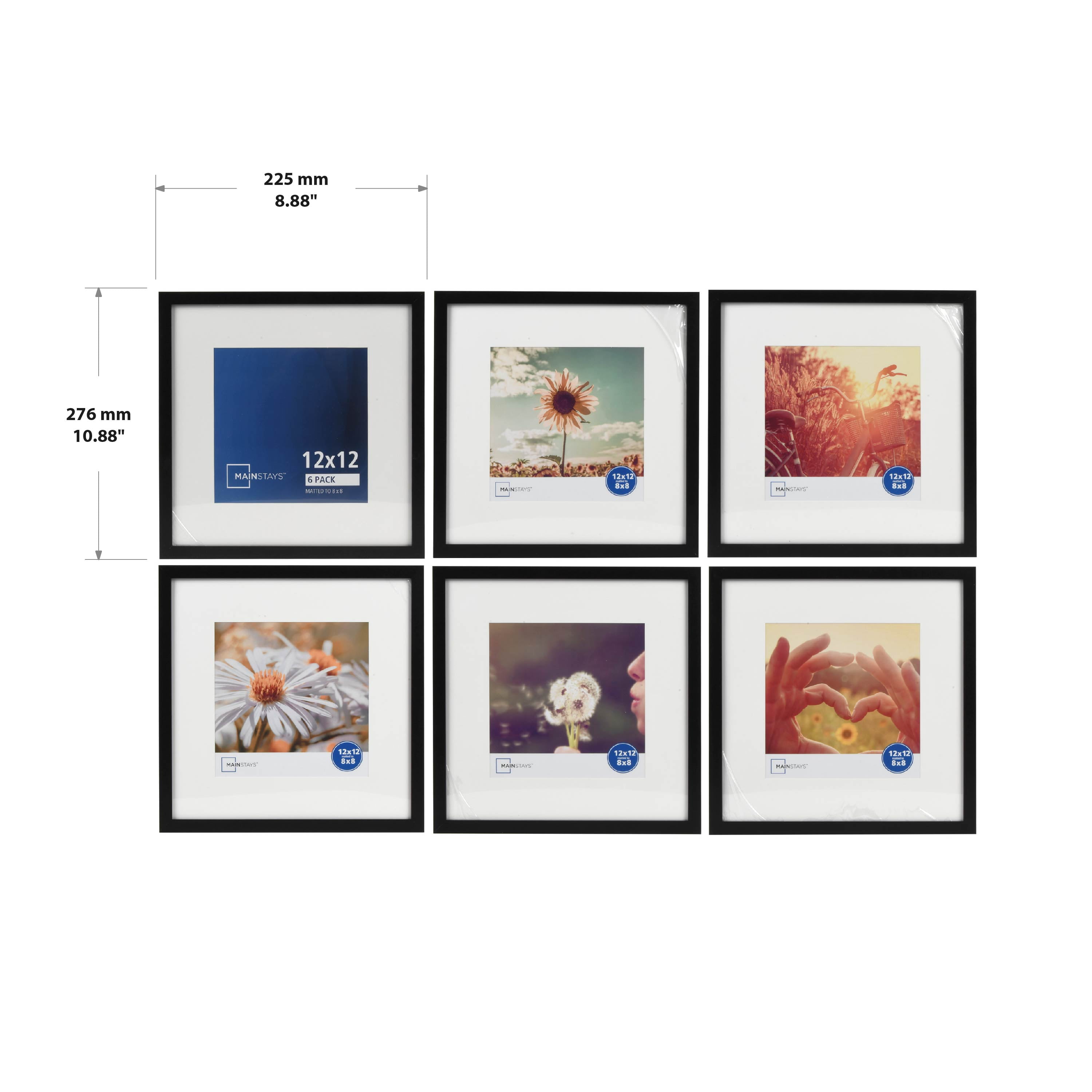 Mainstays 8x8 Matted Black Picture Frame Set of 6 for Gallery Wall Photos