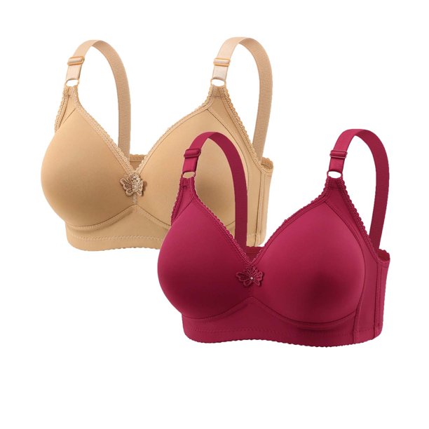 Sujetador de nailon para mujer, 2 piezas, color liso, sin costuras, con realce, suave y soporte para uso diario.