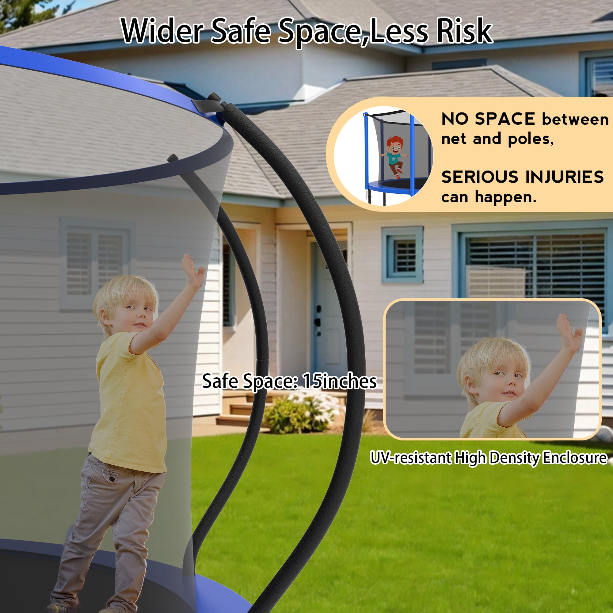 XMIKA Trampoline for Kids and Adults, 8 FT 10FT 12FT 16FT 14FT Trampolines Outdoor with Enclosure Net, Basketball Hoop, Ladder, Light, Sprinkler, Backyard Recreational Trampoline, Curved Design