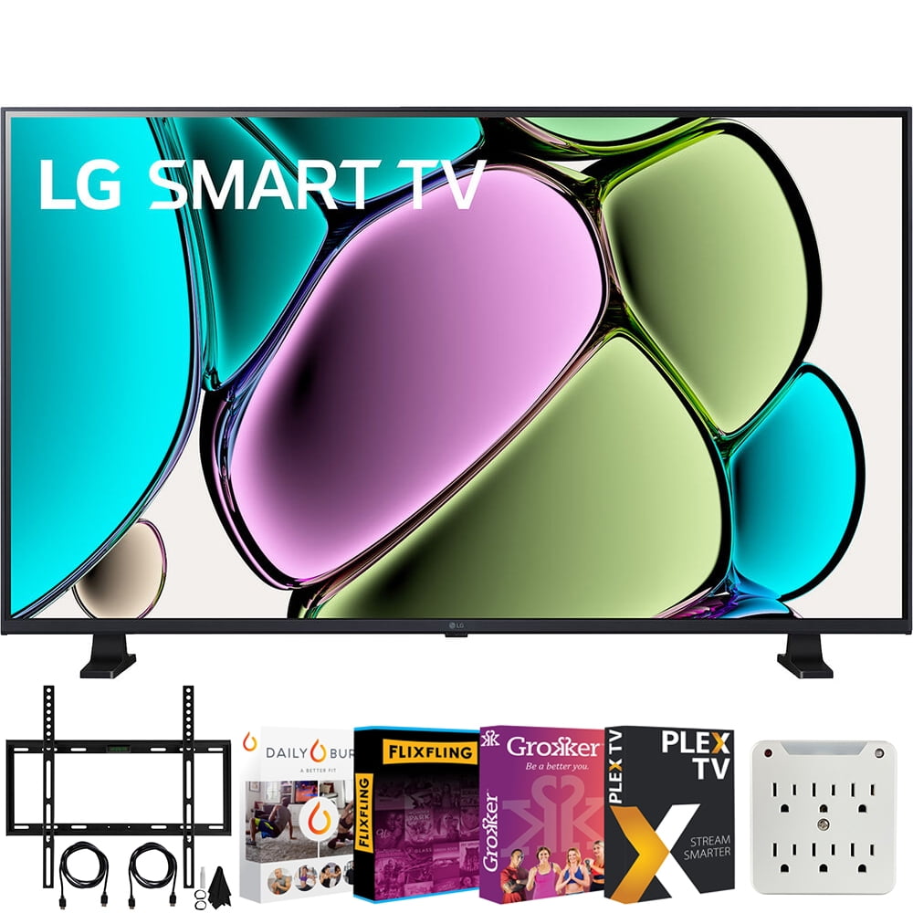 LG 32LR655BPUA 32 inch Class LR65 Series LED HD WebOS TV Bundle with Deco Mount Flat Wall Mount Kit for 19-45 inch TVs + Tech Smart USA Movies 2020 + 6-Outlet Surge Adapter