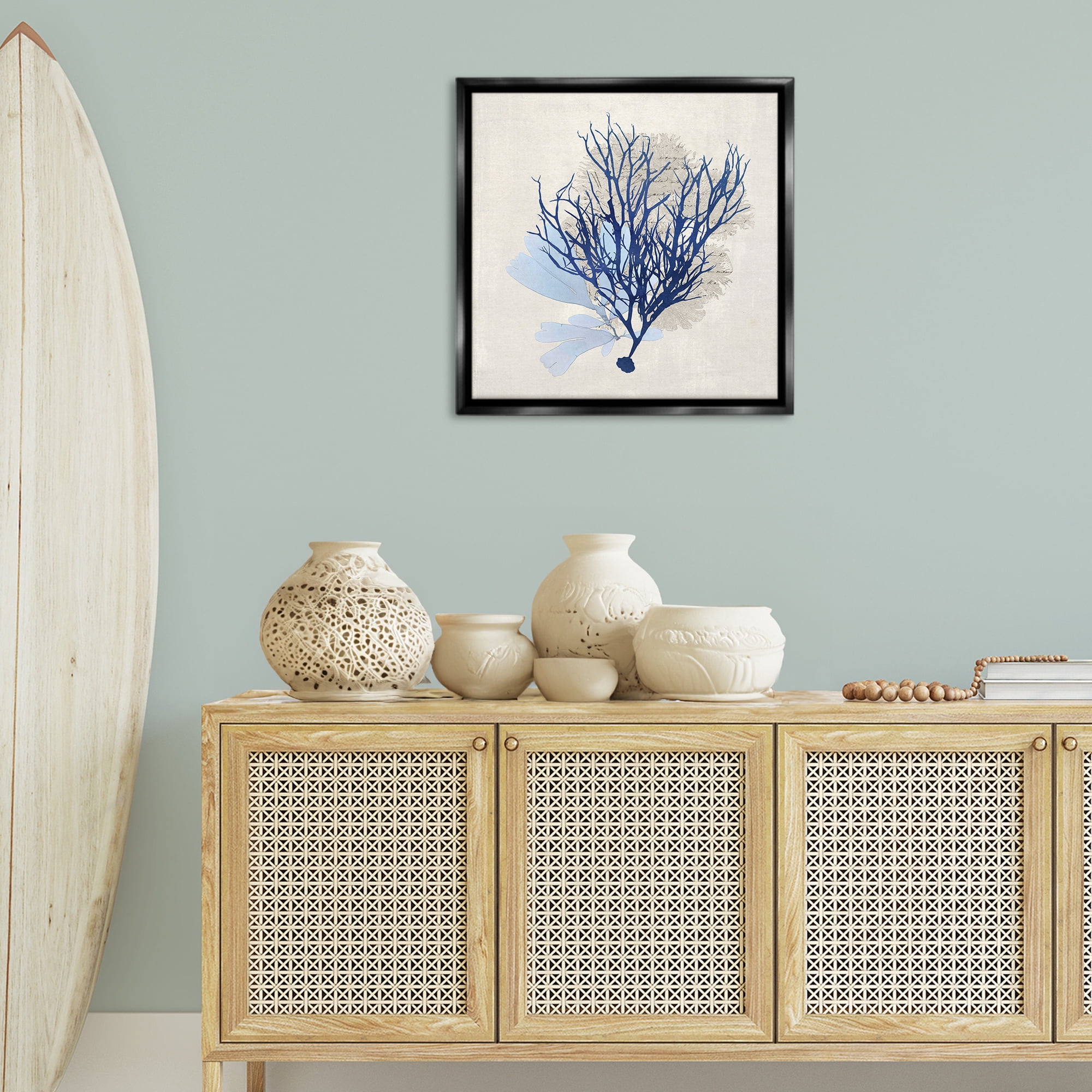 Stupell Industries Modern Coral Branch Nautical & Beach Painting Black Floater Framed Canvas Art Print Wall Art, 25 x 25