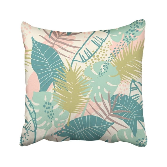 WOPOP Green Drawing Exotic Pattern With Tropical Plants Hand Draw Hibiscus Jungle Vintage Aloha Pillowcase Pillow Cover 20x20 inches