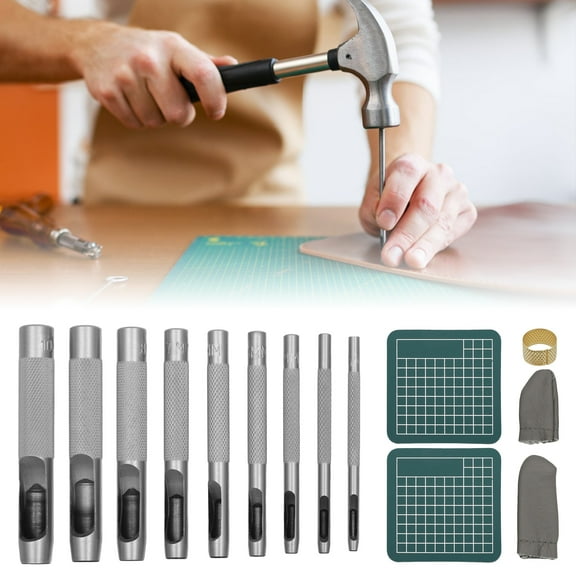 Leather Punch Set Stainless Steel Hollow Out Heavy Duty Round Hole Punch Set 9 Size for Canvas Watch Band Craft Project