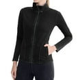 thumbnail image 3 of Women'S Denim Zip Front Yoga Jacket High Neck Fitted Workout Top with Pockets Gym Athletic Wear Black L, 3 of 9