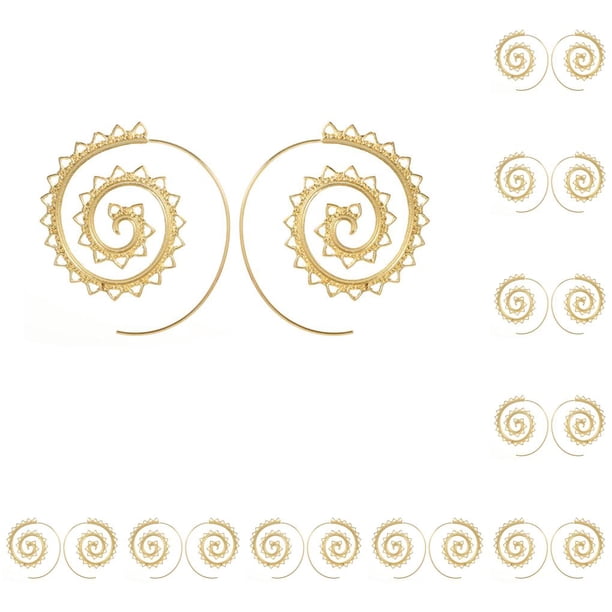Qarigey Earrings Round Stylish Spiral Ear Dangling Gold Exaggerated Dangle Jewelry Earring for Women Party Wedding Decoration Oro 10piezas Qarigey CBP502458