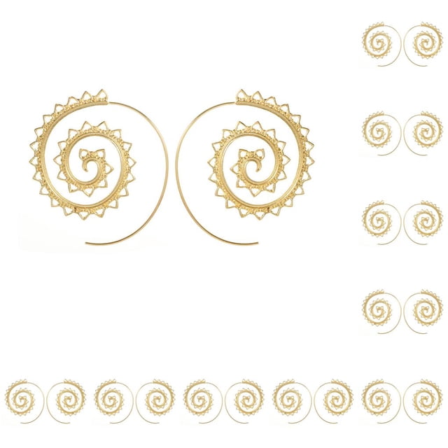 Qarigey Earrings Round Stylish Spiral Ear Dangling Gold Exaggerated Dangle Jewelry Earring for Women Party Wedding Decoration Oro 10piezas Qarigey CBP502458