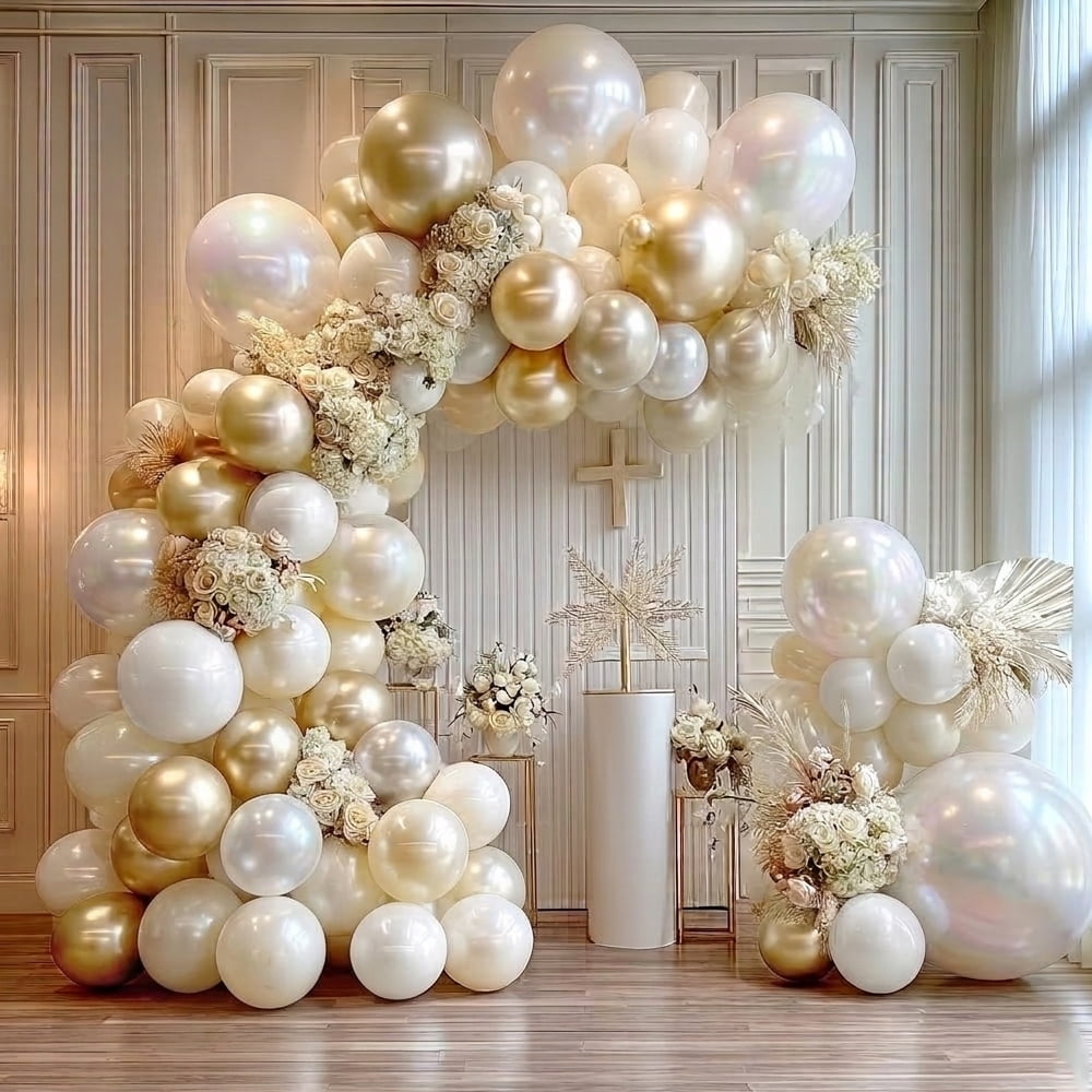 White Gold Balloon Arch Pearl White Sand Balloons Cream Beige Balloon Garland Kit for Boho Baby Showers Wedding Bridal Birthday Party Decorations