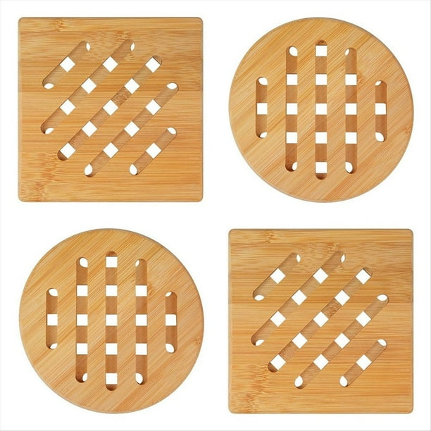 Posavasos de Bambú, Manteles Individuales de Bambú Resistentes al , Posavasos Cuadrados y Redondos Hechos de Madera, para , Ollas y Platos