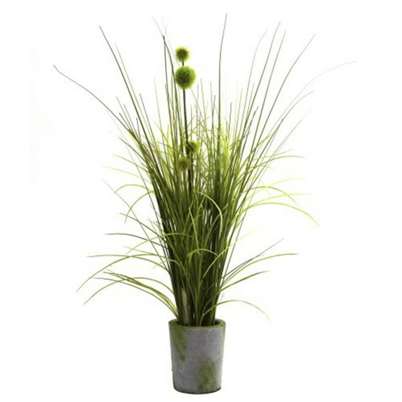 Nearly Natural 26" Grass & Dandelion Artificial Plant with Cement Planter, Green