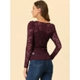 thumbnail image 4 of DARING DIVA Semi Sheer Puff Sleeve Vintage Top M Burgundy, 4 of 6