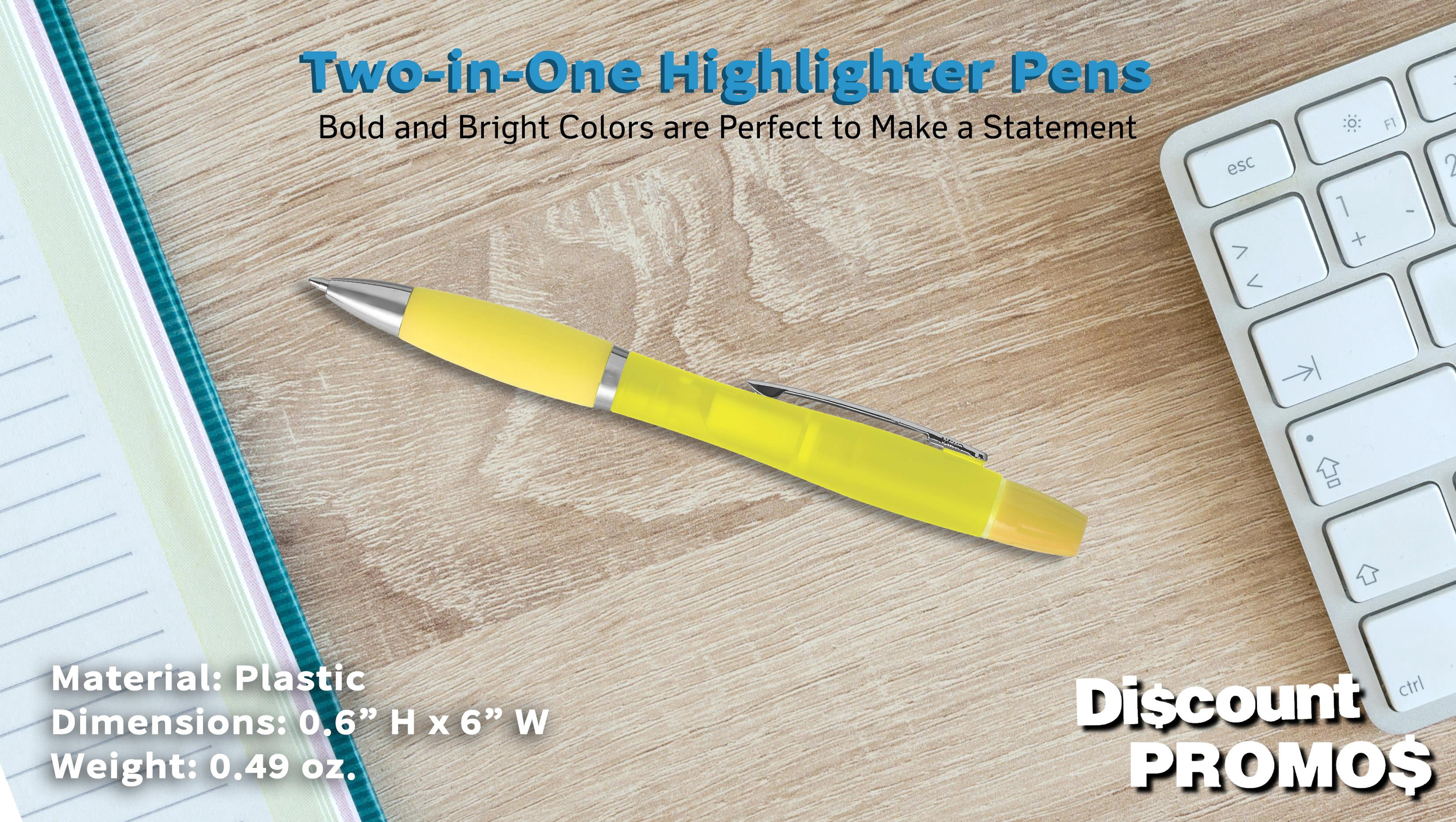 10 Two in one Highlighter Pens Pack - Ballpoint, Silver Accents - Yellow