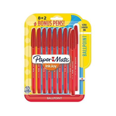 Paper Mate InkJoy 100ST Stick Ballpoint Pens, 1.0mm, Medium Point, Red Ink, 8+2