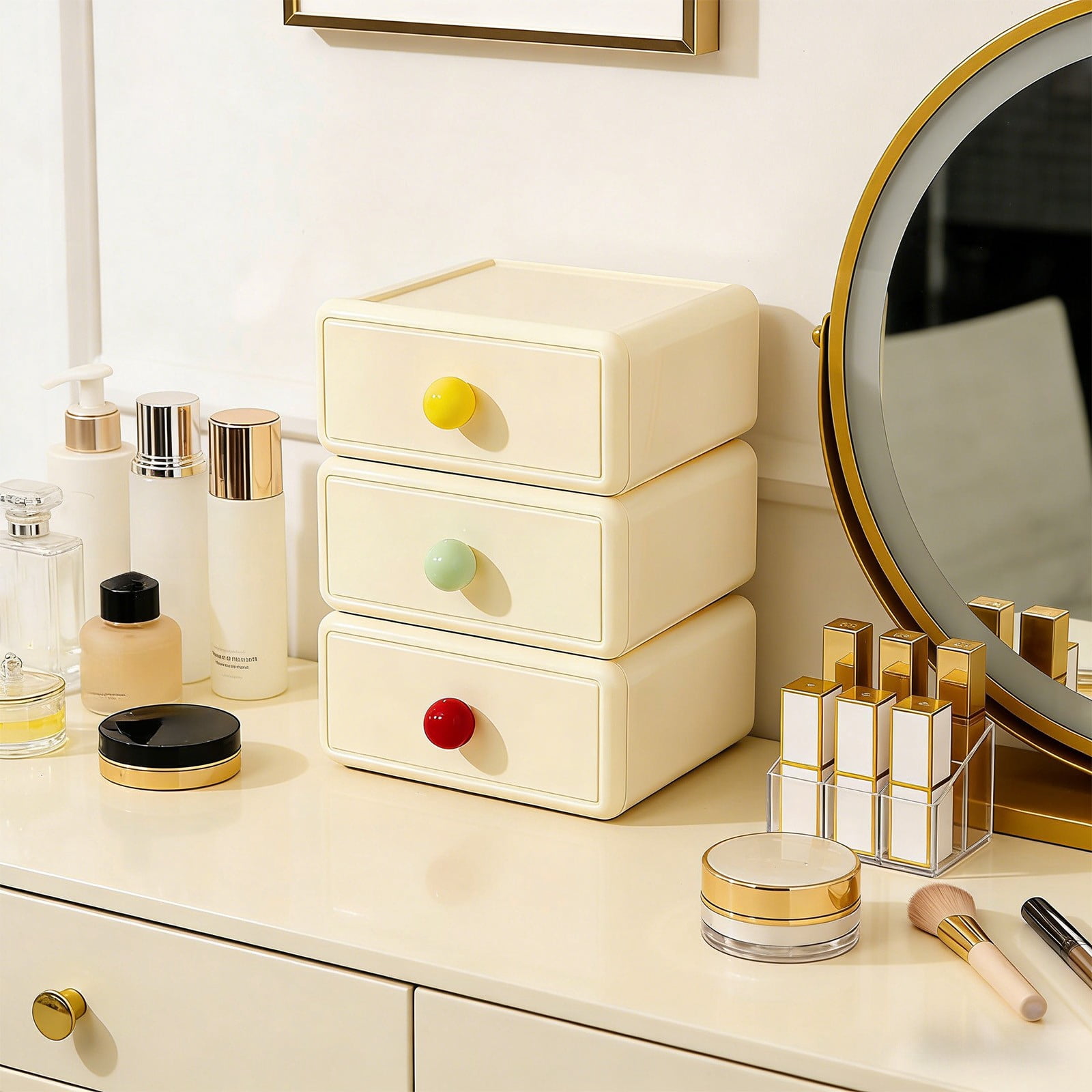 Cadancy Desk organizer with Drawers Stackable Plastic Storage Box for Stationery Makeup Jewelry Office Supplies Bathroom Countertop Vanity Sundries Holder Mini Cabinet