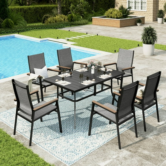 Sophia&William 7-Piece Outdoor Patio Dining Set Textilene Chairs & Table Furniture Set, Gray