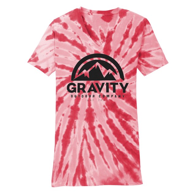 GOC Mountain Water-Based Womens Tie-Dye V-Neck Shirt - Red - X-Small