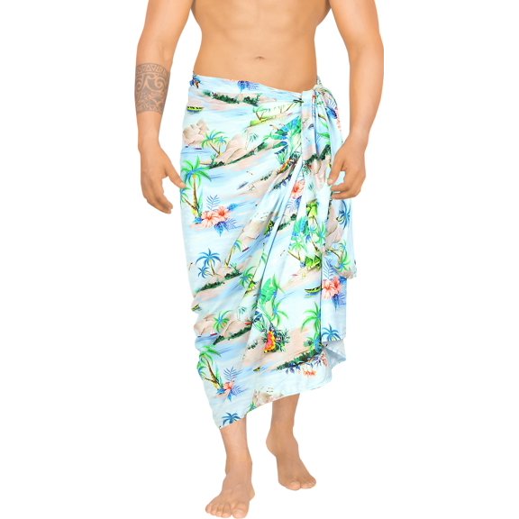 LA LEELA Men's Swim Bath Trunk Swimsuit Regular Surfing Swimwear Sarong Long Pareo Beach Wrap One Size Pastel, Island Summer Vacation Aloha