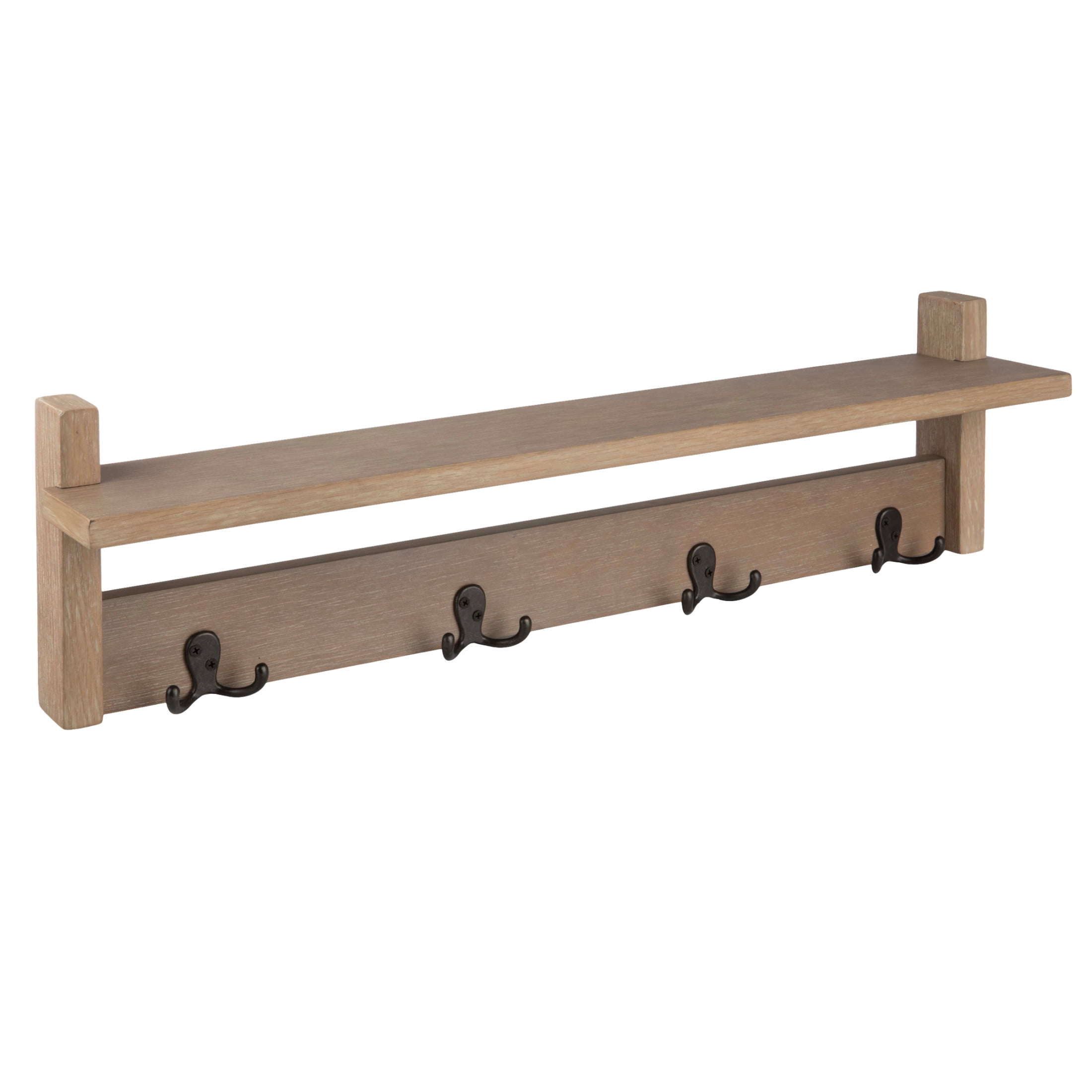 Lavish Home Coat Rack with Shelf - Wall Mount Shelf with 4 Hooks (Brown)