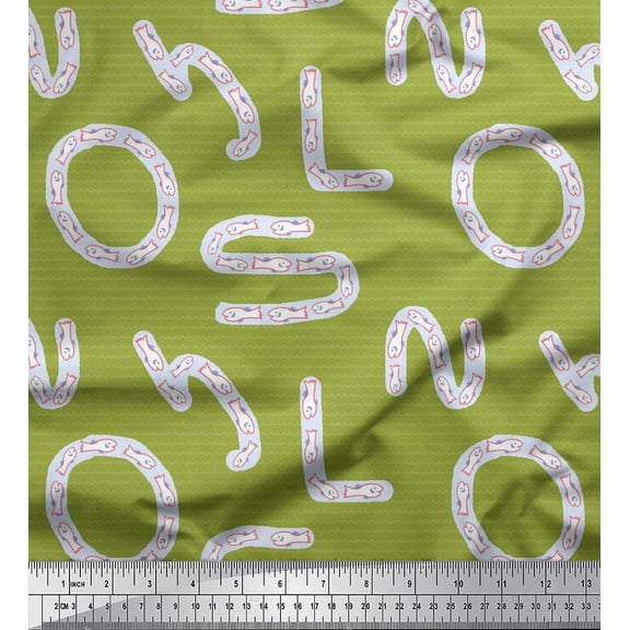 Soimoi Poly Georgette Fabric Alphabets,Waves & Fish Artistic Printed Fabric 1 Yard 42 Inch Wide