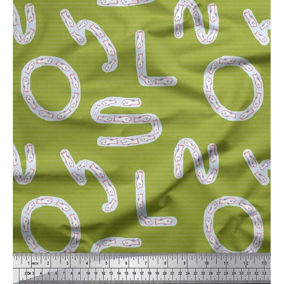 Soimoi Cotton Voile Fabric Alphabets,Waves & Fish Artistic Print Fabric by Yard 56 Inch Wide