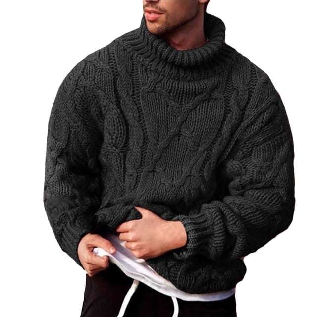 Kcodviy Male Autumn and Winter Heated Coat Simple Slim Sweater Solid Coats for Men Color Pattern Slim Long Snow Coat for Men Sleeved Turtleneck Sweater Lined Down Coat with Jacket