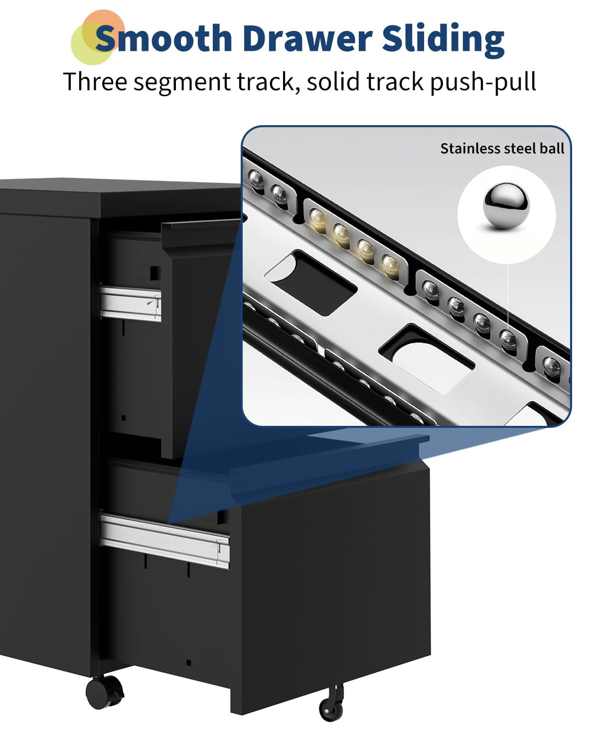 Accreate File Cabinet 2-Drawer on Wheels w/Lock | Under Desk Metal Rolling | Legal/A4/Letter Storage for Home Office