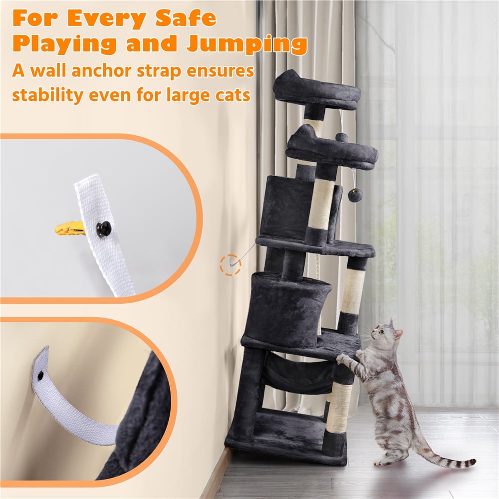Yaheetech 62" H Multi Level Cat Tree Tower with 2 Condos & Scratching Post, Black