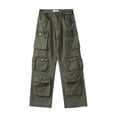 thumbnail image 3 of YFELWZ Pantalon Cargo Décontracté pour Femmes Grande Taille Jambe Grand Rue Haute Tube Droit Design Mince Multi-Poches Vert S, 3 of 8