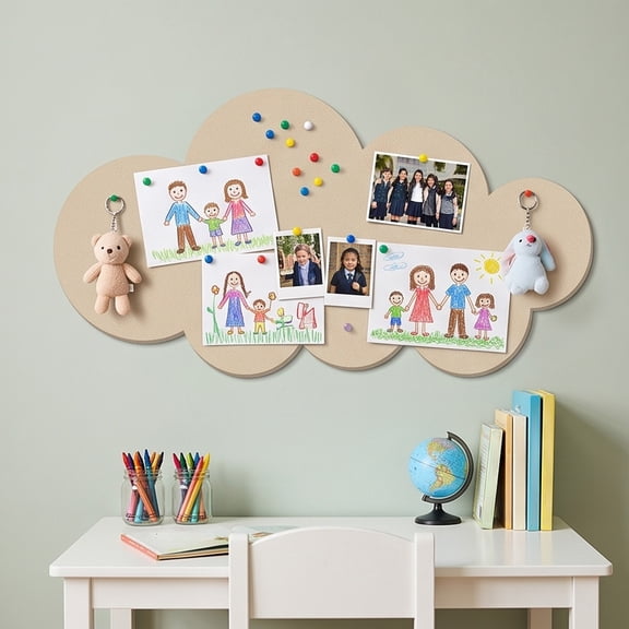 Cloud Shaped Bulletin Board Adhesive Pin Board Wall Mount Display Board, Cute Cloud-Shaped Thick Board for Photos Notes and Reminders, No-Drill Wall Decor for Kid Room Study and Office Display