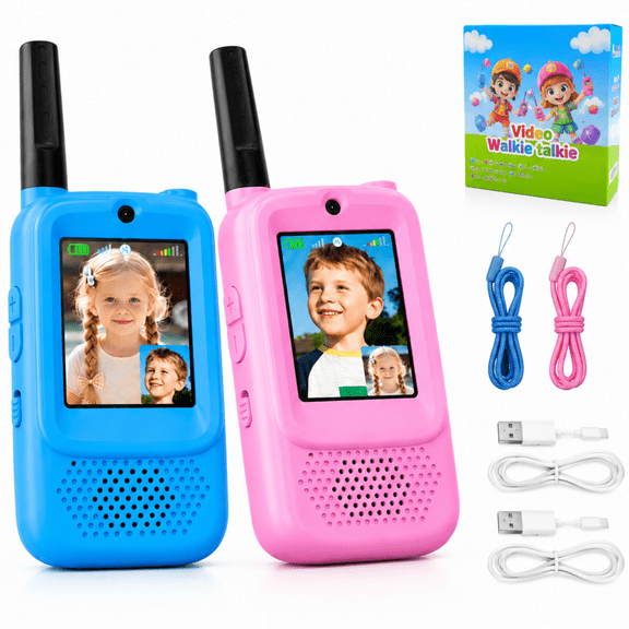 Video Walkie Talkies for Kids 2 Pack, HD Camera Real-Time Video Call, Long Range Rechargeable Kids Walkie Talkie Toy, Outdoor Camping Gift for Boys Girls 3-12,（Blue/Pink）