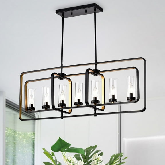 Warehouse of Tiffany Belline Matte Black & Gold 7-light Chandelier with Glass Pillar Shades