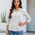 thumbnail image 5 of Qwertyu Women's Polo Shirts 3/4 Sleeve Cotton Collared T Shirt Golf Shirt Business Casual Tee Uniform Tops 3-Button Light Gray 3XL, 5 of 5