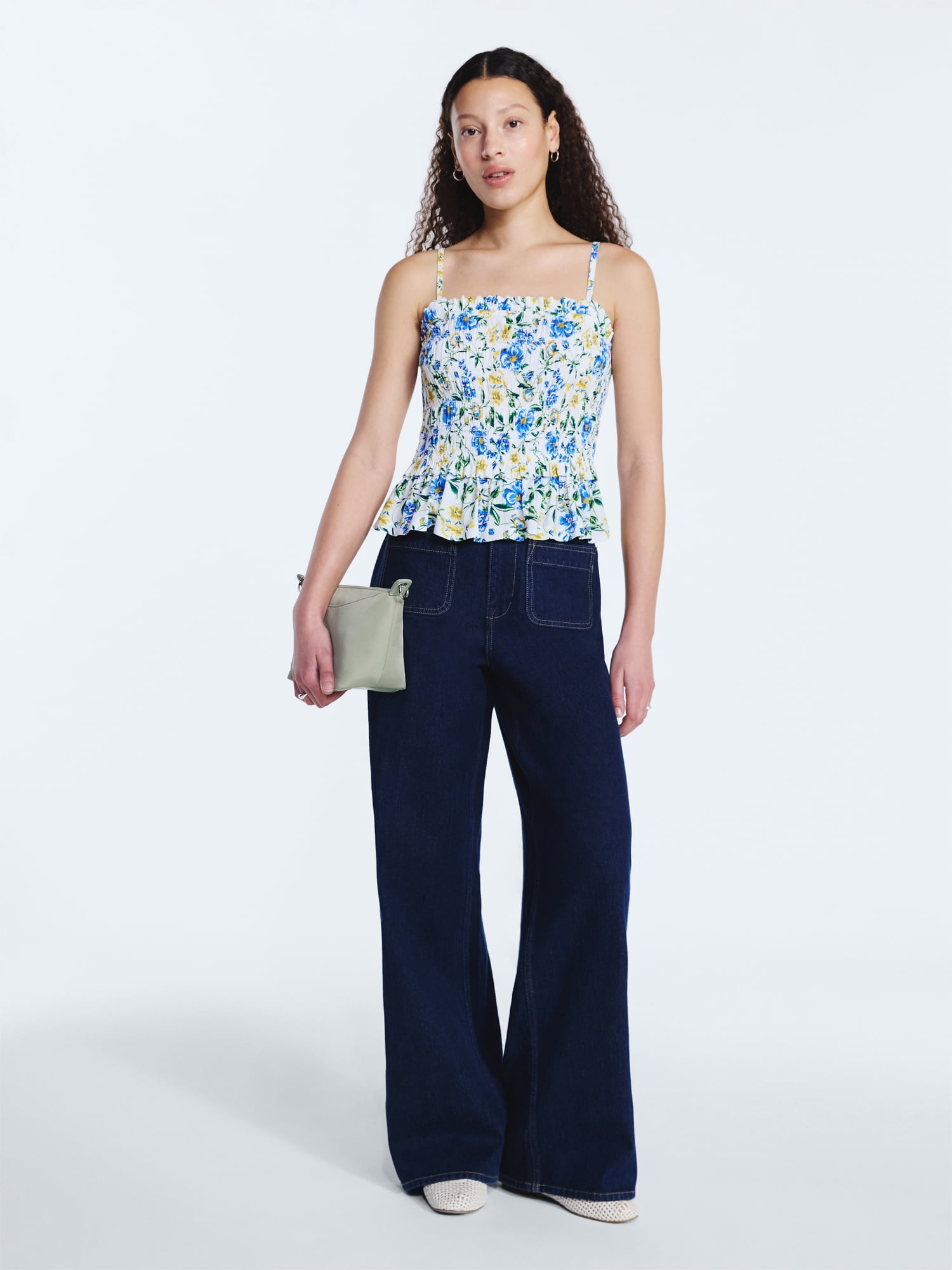 Free Assembly Women's Smocked Top with Peplum Hem, Sizes XS-XXL