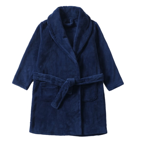 GCETTIC Bathrobe Kids Fleece Kids Hooded Robe Soft Plush Bathrobe for Boys With Pockets Navy,13-14 Years