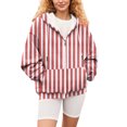 thumbnail image 5 of Women's Vertical Stripe Print Zip Up Hoodie, Fashion Drawstring Hooded Long Sleeve Sweatshirt for Spring Autumn Wear, Beach Casual Outings, Street Style and All Season Daily Comfort Red L, 5 of 6