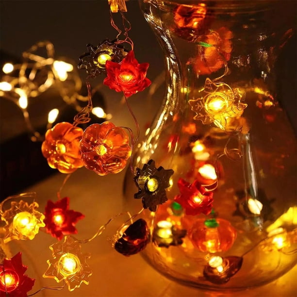 pstuiky Guirnalda de luces LED de 30 LED con forma de calabaza y hojas de arce 10 pies resistente al agua 8 funciones con control remoto