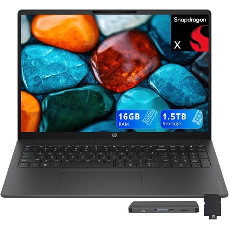 HP OmniBook 3 16" 2K AI Laptop, Snapdragon X X1-26-100, 16GB LPDDR5X, 1.5TB Storage (512GB SSD+1TB Docking Station), Copilot+ PC, Backlit Keyboard, FHD IR Camera, Wi-Fi 6, Windows 11, Mica Silver