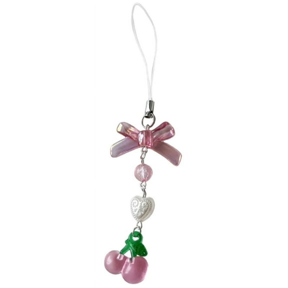 MANNYA Cherry Bowknot Bead Keyring DIY Backpack Charm Ornament Y2K Sweet Keyholder