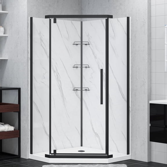 Dreamwerks Capri 36 in. W x 36 in. D x 78.5 in. H Neo-Angle Shower Stall Kit with Base and Walls in Black