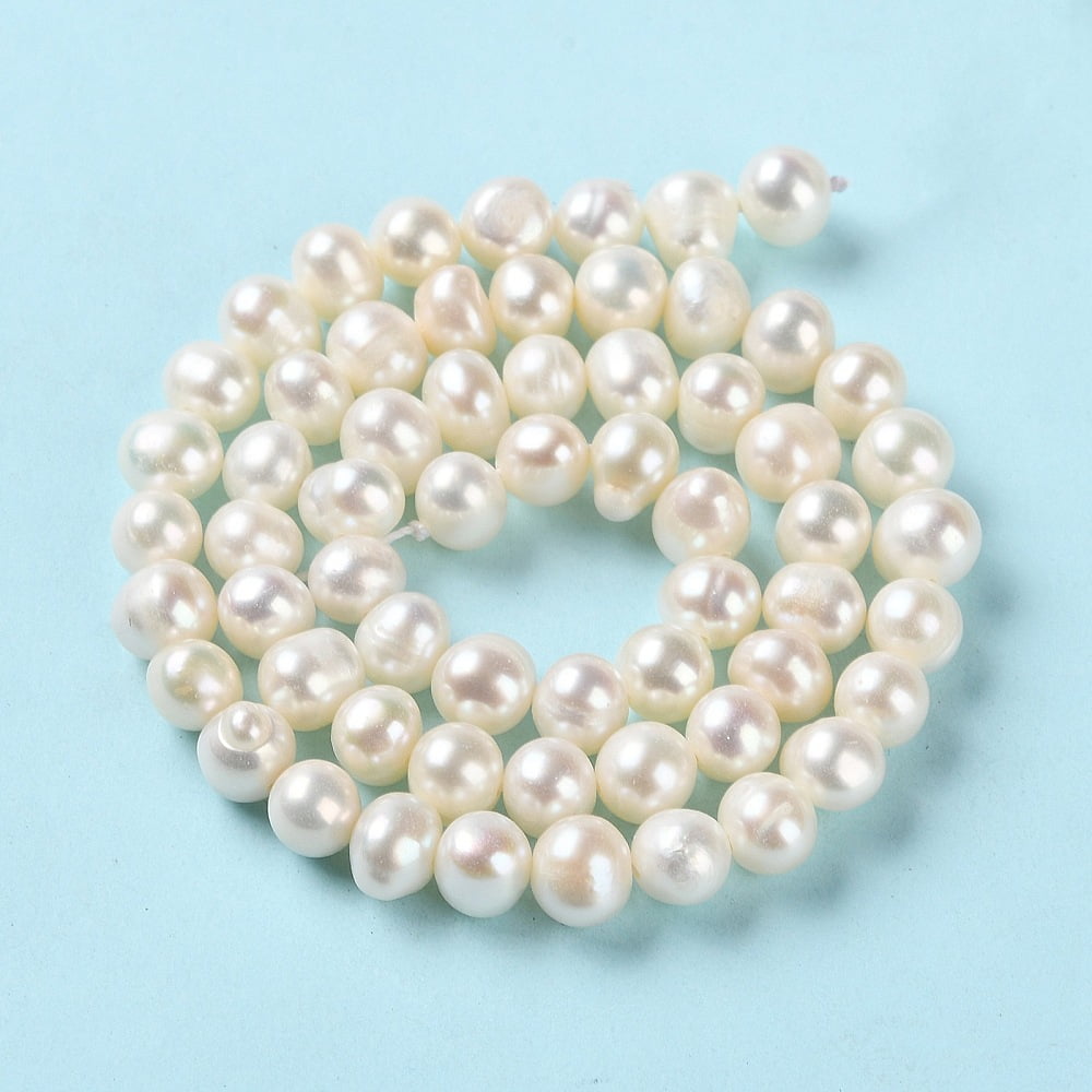 1Strand Natural Cultured Freshwater Pearl Beads Strands Grade 3A WhiteSmoke 6~7x6~7mm Hole: 0.6mm about 59pcs/strand 14.25~14.37 inch