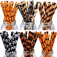 thumbnail image 2 of 25/50/100 pajitas de papel biodegradables para fiestas de Halloween, color negro y naranja, a rayas, para beber, para Halloween, 2 of 5