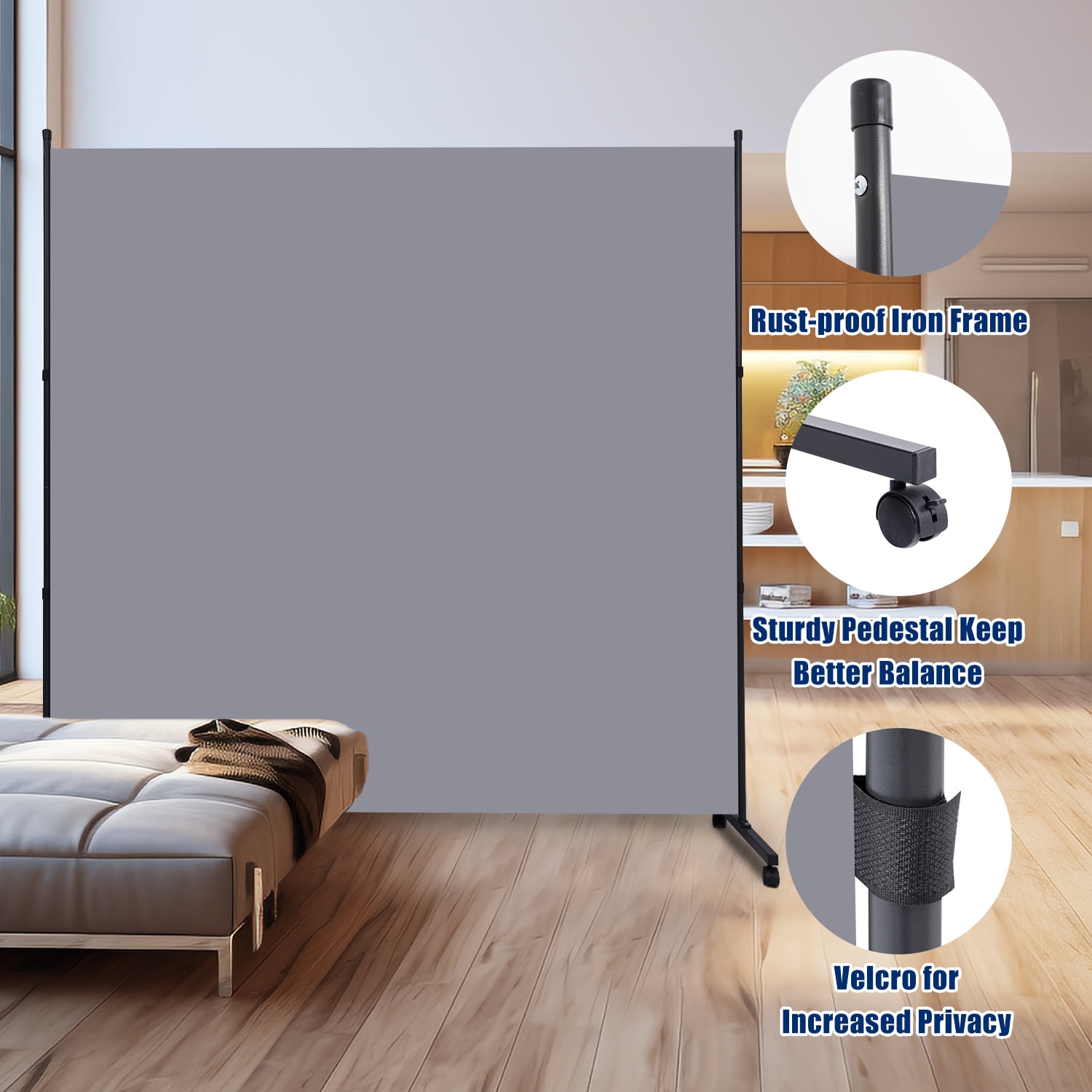 Room Divider Single Fabric Panel Privacy Screen W/Wheel, 71''X 72''Wide Portable Wall Divider for Room Separation, Upgrade Room Divider Screen 6 FT Partation Room Dividers for Home, Office, School