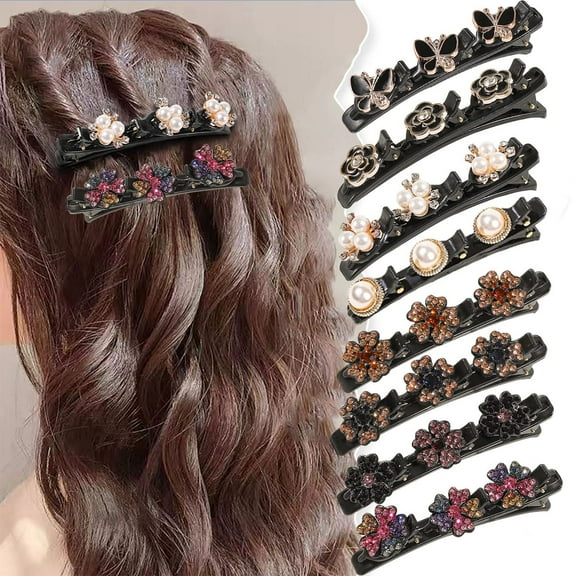 8 PCS Braided Hair Clips for Women Sparkling Crystal Stone Braided Hair Clip with 3 Small Clips